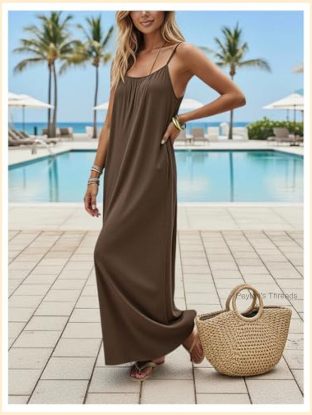 Open Back Spaghetti Strap Maxi Dress Loose Flowy Beach Sundress - Picture 5 of 6